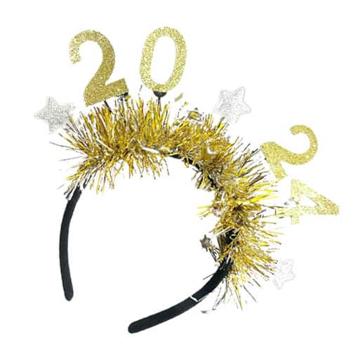 Asukohu 2024 Happy New Year Stirnband Glitzer Pailletten Stern Haarband Festlich Dekorativer Kopfschmuck Urlaub Feier Kopfschmuck Festival Haarband Festlich Stirnband von Asukohu