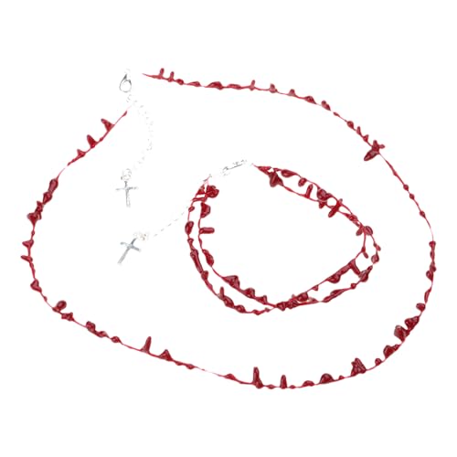 Asukohu 2pcs/set Rotes Blut Drop Armband Halskette Männer Und Frauen Mode Neuartiges Armband Gekreuzt Offenes Accessoires Rotblut Drop Dünn Handseil von Asukohu