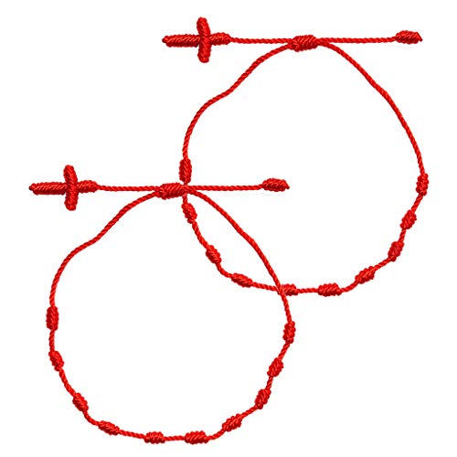 Asukohu 2X Für Kreuz 7 Knoten Rote Strings Geflochtenes Armband Kabbala Geflochten von Asukohu