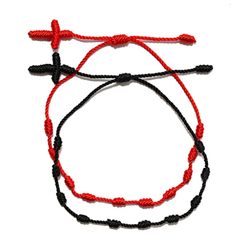 Asukohu 2X Für Kreuz 7 Knoten Rote Strings Geflochtenes Armband Kabbala Geflochten von Asukohu