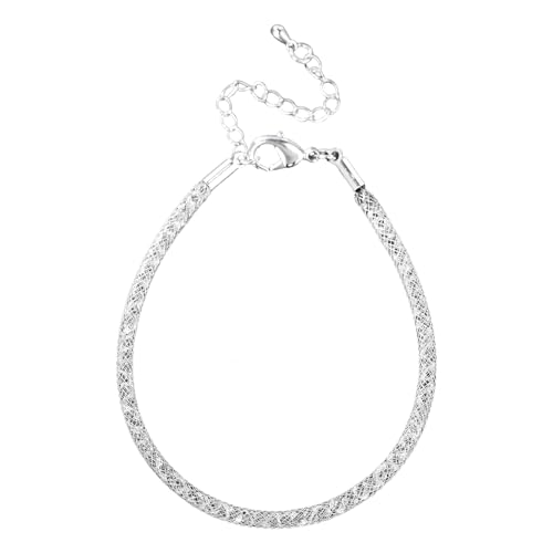 Asukohu 3 0 Mm Silberstahl Drahtnetzarmband Mit Weißen Kristallperlen Handgelenk Schmuck Für Formelle Veranstaltung Und Täglich Bequemer Handgelenkschmuck von Asukohu