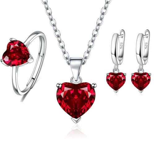 Asukohu 3pcs Romantik Herzkubikzirkonia Schmuck Combo Set Halskette Ohrringe Ringe Perfekt Für Tägliche Oder Formelle Anlässe Schimmernde Herzförmige Kubikzirkonia Schmucktrio von Asukohu