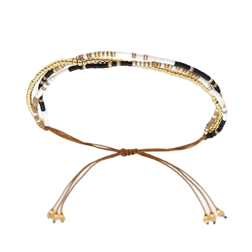 Asukohu Bunte Perlen für Frauen, modischer Reisperlen-Armreif, verstellbare Länge, handgefertigter gewebter Schmuck, schlichte, elegante Armbänder, Einheitsgröße, Wie beschrieben von Asukohu