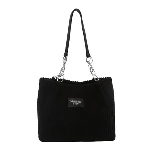 Asukohu Damen Corduroy Achseltasche Modische Umhängetasche Große Kapazität Handtasche für den täglichen Einkauf und Freizeitausflüge Mode Tasche, Schwarz , One Size von Asukohu