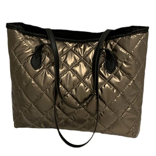 Asukohu Damen Große Kapazität PU Gesteppte Schultertaschen Funktionelle und praktische Handtasche für Arbeit Schule und Reise Top Griff Tasche, gold, One Size von Asukohu