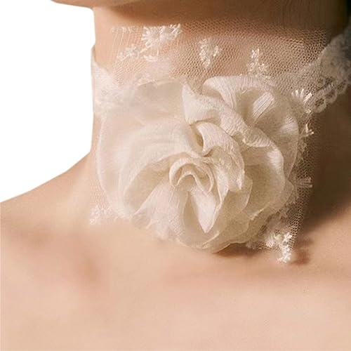 Asukohu Damen Halskette Tuch Choker Rose Blume Halskette Künstliche Rose Blume Spitze Choker Tuch Zubehör für Frauen Mädchen, Stoff von Asukohu
