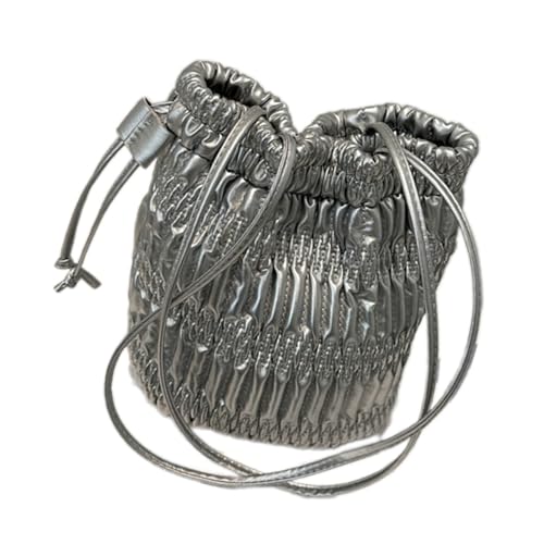Asukohu Damen Plissee Schultertasche Bucket Bag Handtasche All-Matching Achsel Falten Achsel PU Leder Pendeln Frauen Schulter Mode Achsel Trendy Handtasche Geldbörse Unterarm, silber, One Size von Asukohu