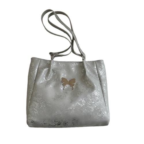 Asukohu Damen-Schultertasche mit Schmetterling, einfarbig, Achseltasche, großes Fassungsvermögen, Handtasche, passend zum Unterarmeinkaufen, einfarbig, Schultertasche, für Damen, trendiger Asukohu Damen-Schultertasche mit Schmetterling, einfarbig, Achseltasche, großes Fassungsvermögen, Handtasche, passend zum Unterarmeinkaufen, einfarbig, Schultertasche, für Damen, trendiger von Asukohu