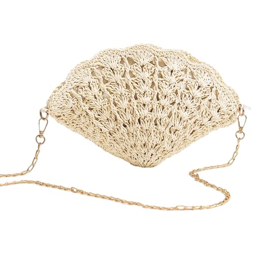 Asukohu Damen Sommer Stroh Geflochten Crossbody Tasche mit Schultergurt Gewebt Strand Handtasche Handgemachte Geldbörse Geldbörse Schultertaschen Stroh Clutches Geldbörse für Frauen, weiß, One Size von Asukohu