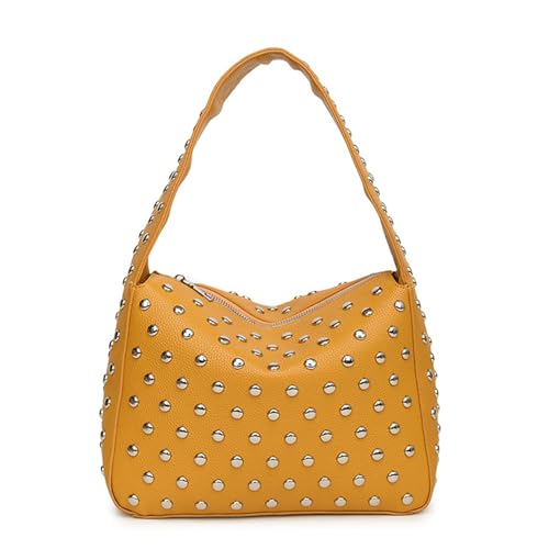 Asukohu Damen Tasche Retro Achseltasche Trendy Geldbörse Mode Pendeln Damen Nieten Achsel Herbst Winter Schulter Frauen Achsel Herbst Winter Handtasche All-Matching Schulter Achsel Unterarm, braun von Asukohu