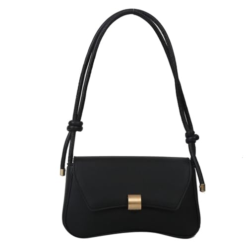 Asukohu Damen-Umhängetasche, modisch, PU-Leder, Schultertasche, Handtasche mit Metallschnalle, verstellbarer Riemen, für Arbeit und Einkaufen, modische Unterarmtasche, Schwarz , One Size von Asukohu