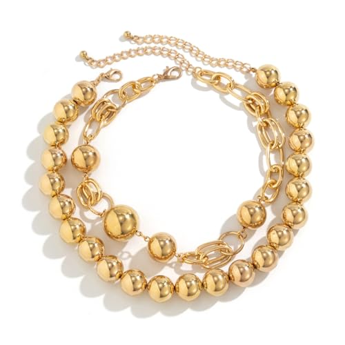 Asukohu Einzigartige Perlen-Halskette für Damen, modische doppellagige Kette, Choker-Halsketten, Imitationsperle von Asukohu