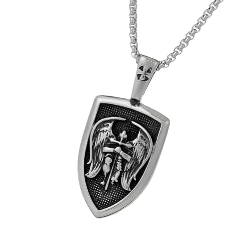 Asukohu Elegante Edelstahl-Erzengel-Halskette, modische Herren-Halskette mit Engelsschild-Anhänger, einzigartige Halskette, modisches Accessoire für Männer von Asukohu