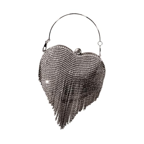 Asukohu Elegante Frauenabendhandtasche Mit Strassstichen Quasten Dekoration Herz Form Umhängetasche Für Hochzeiten Und Partys Anspruchsvoller Frauenbeutel von Asukohu
