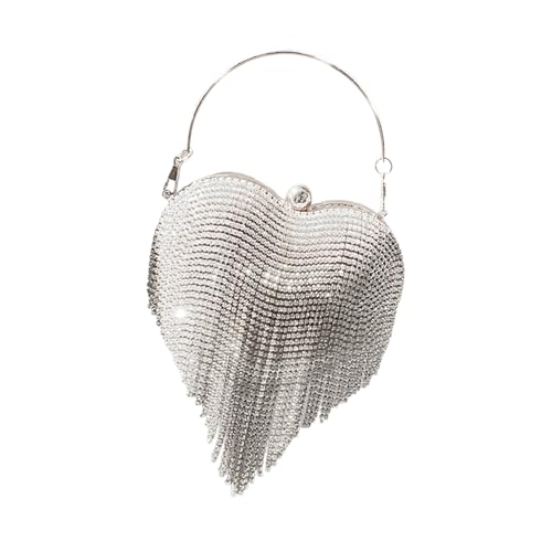 Asukohu Elegante Frauenabendhandtasche Mit Strassstichen Quasten Dekoration Herz Form Umhängetasche Für Hochzeiten Und Partys Anspruchsvoller Frauenbeutel von Asukohu