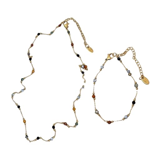 Asukohu Elegante Ketten Halskette Kleine Perlen Armband Einstellbare Länge Schmuck Set Legierung Textur Geeignet Für Frauen Und Mädchen Legierung Halskette Armband von Asukohu