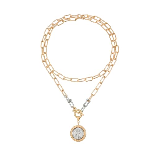 Asukohu Elegante Retro Legierung Anhänger Halskette Detaillierte Geprägte Porträtschmuck Mode Vintage Münze Geschenk Datelose Reliefporträt Porträt von Asukohu