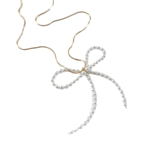 Asukohu Elegante Schleifen-Halskette, stilvoller Charm-Choker, vielseitiger Schmuck, Legierungsmaterial, perfekt für den täglichen Gebrauch, Partys und Verabredungen, Imitationsperle von Asukohu