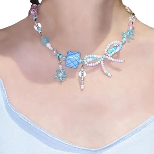 Asukohu Fashion Forward Butterfly Bowknot Halskette Buntes Perlenschmuck Leichtes Design Neckkette Für Frauengarderobe Perlen Mode Accessoire von Asukohu