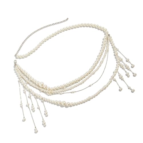 Asukohu Faux Imitation Perlen Bauchkette Verstellbares Körper Trendy Taillengürtel Accessoire Für Strand Und Bikinis Outfits Hochzeitsbauch von Asukohu