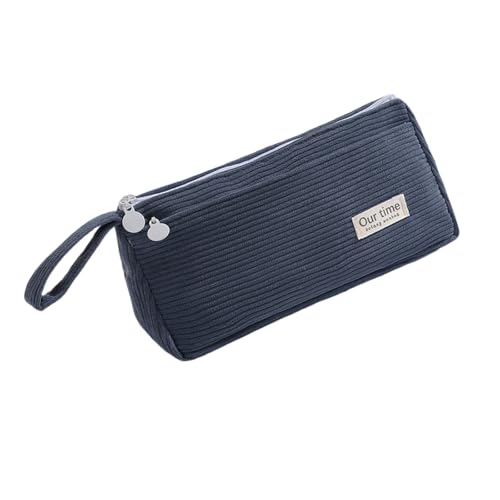 Asukohu Federmäppchen aus Cord mit 2 Fächern für Schüler und Erwachsene, große Kapazität, Stift-Organizer, Federmäppchen, Reise-Make-up-Tasche, Bleistift-Organizer-Tasche, blau von Asukohu