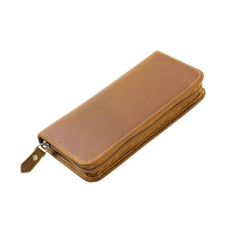 Asukohu Federmäppchen mit 3 geteilten Fächern, großes Fassungsvermögen, Schreibwaren-Tasche, Füllfederhalter, Schul- und Bürobedarf, braun von Asukohu