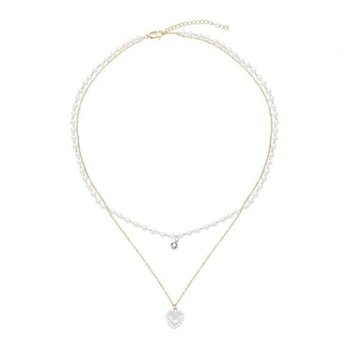 Asukohu Frauen Mode Halskette Elegante Partyschmuck Doppelschicht Perlenkettenlegungsstruktur Für Party Daily Daily Wear Halskette von Asukohu