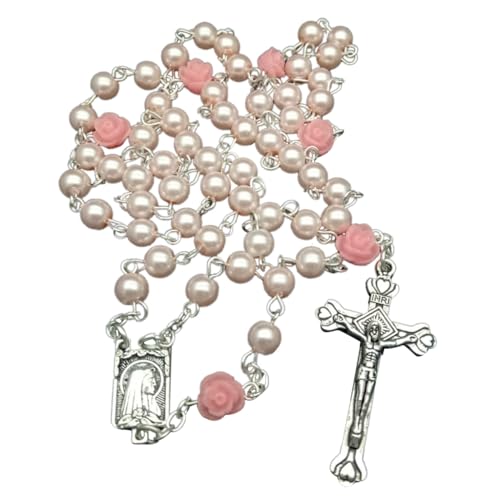 Asukohu Glas-Kreuz-Anhänger Rose Blume Schlüsselbeinkette christliches Gebet Halskette Schmuck, Metall von Asukohu