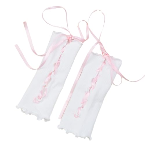 Asukohu Gothic Fingerlose Handschuhe Lace Up Bandage Armstulpen Rüschen Rüschenbesatz Gerippte Strickärmellose Für Frauen von Asukohu