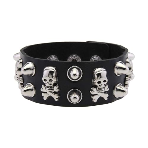 Asukohu Gothic Revivals Pu Man Cuff Armband Zeigt Komplizierte Schädeldesigns Und Kantiger Nietakzent Für Alternative Mode Gothic Punkschmuck Für Männer von Asukohu