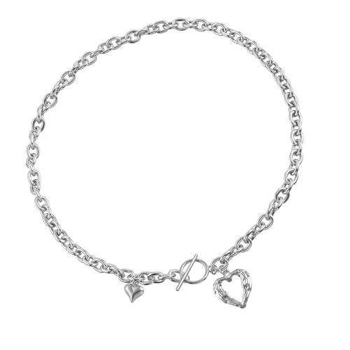 Asukohu Großer Kettenherzhalskette Stilvoller Gold Oder Silberton Schmuck Mit Herzanhänger Für Formelle Ereigniserklärung von Asukohu