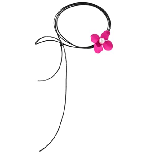 Asukohu Halskette mit Blumen-Anhänger und langer Kordelkette für Damen, modisch, Perlen-Charm, Schlüsselbein-Kette, Damenschmuck, Geschenk, Imitationsperle von Asukohu