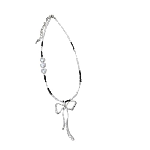 Asukohu Halskette mit Metall-Schleifenanhänger, modische Halsband-Halskette, Perlen-Schlüsselbein-Kette, Metall von Asukohu