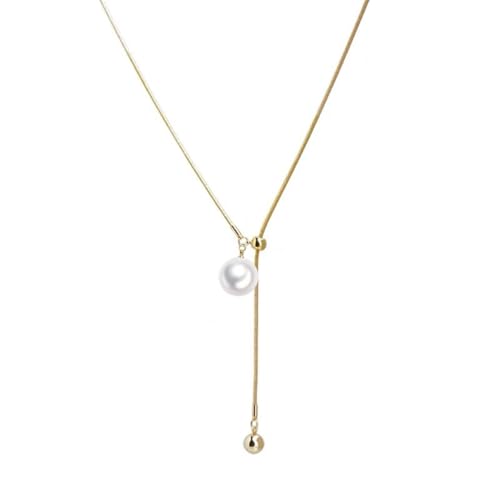 Asukohu Halskette mit Perlen und Kugeln, Legierung, modisch, schlicht, für Damen und Mädchen, verstellbare Halskette, Party, Geburtstagsgeschenk, Metall von Asukohu