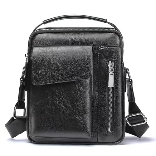 Asukohu Kleine Umhängetasche aus PU-Leder für Herren, mit reichlich Stauraum, verstellbarem Riemen, Reißverschluss, stilvolle Herren-Umhängetasche, Schwarz , One Size Asukohu Kleine Umhängetasche aus PU-Leder für Herren, mit reichlich Stauraum, verstellbarem Riemen, Reißverschluss, stilvolle Herren-Umhängetasche, Schwarz , One Size von Asukohu