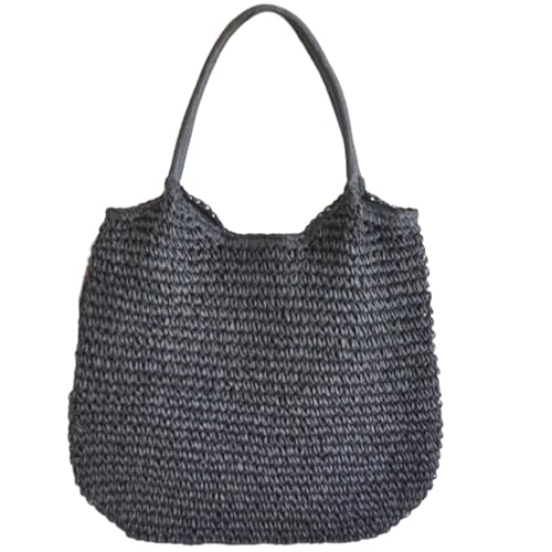 Asukohu Lässige Strandtasche aus Stroh, handgewebt, mit viel Platz für wichtige Frauen, große Kapazität, geflochtene Stroh-Umhängetasche, gewebte Geldbörse, Schwarz , One Size Asukohu Lässige Strandtasche aus Stroh, handgewebt, mit viel Platz für wichtige Frauen, große Kapazität, geflochtene Stroh-Umhängetasche, gewebte Geldbörse, Schwarz , One Size von Asukohu