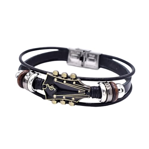 Asukohu Lederarmband, Handschmuck, Handgelenkschmuck, Gitarren-Thema, mehrlagiges Lederband für Damen und Herren, Gitarrenanhänger, Einheitsgröße, Wie beschrieben von Asukohu
