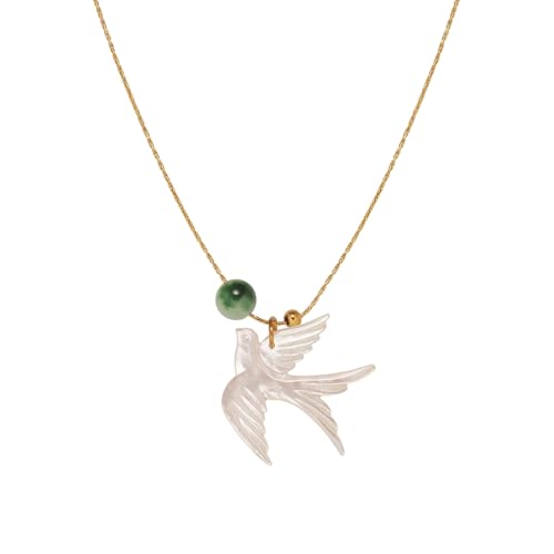 Asukohu Minimalist Swallow Bird Perle Halskette Zeitgenössische Chinesische Inspirierte Leichte Harzlegierung Mode Blackblatt Kette Anti Allergie Moderner Chinesischer Schmuck von Asukohu