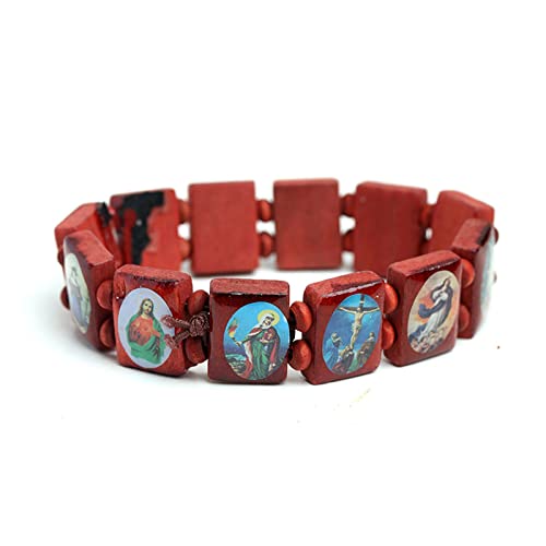 Asukohu Mode Elastisches Holzarmband Holz Handgefertigtes Stretch Katholisch Armband Rosenkranz Religiöser Schmuck Für Frauen Geschenke Rosenkranzarmband Für Männer Katholische Holz Frauen Rot Männer von Asukohu