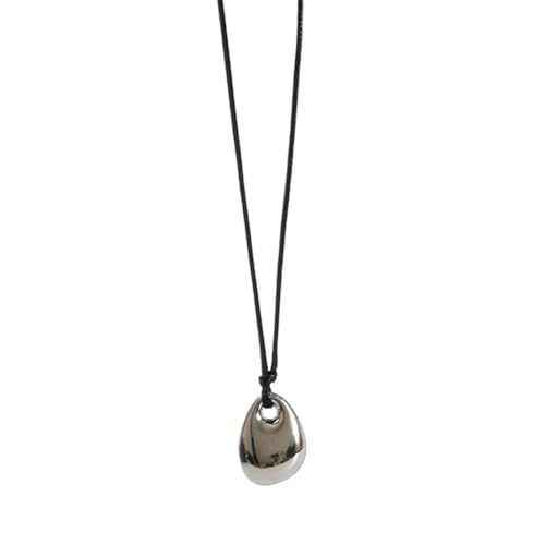 Asukohu Moderne Halskette mit Bohnen-Anhänger, schwarzes PU-Leder, verstellbare Schlüsselbeinkette, Schmuck für modebewusste Frauen, Metall von Asukohu