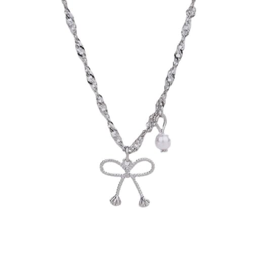 Asukohu Modische Bowknot-Halskette, hohle Bowknot-Kette, Halskette, elegante Bowknot-Anhänger, Halskette, geeignet für lässige Outfits, Metall von Asukohu