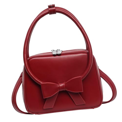 Asukohu Modische Damen-Umhängetasche aus PU-Leder mit Schleife, lässiger Crossbody-Tasche mit Tragegriff oben und verstellbarem Riemen, tägliches Pendeln, rot, One Size Asukohu Modische Damen-Umhängetasche aus PU-Leder mit Schleife, lässiger Crossbody-Tasche mit Tragegriff oben und verstellbarem Riemen, tägliches Pendeln, rot, One Size von Asukohu