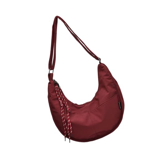 Asukohu Modische Umhängetasche mit Knoten, gestreift, aus Kordel und Knödeln, lässig, einfarbig, großes Fassungsvermögen, für den täglichen Gebrauch, trendige Schulter, rot, One Size Asukohu Modische Umhängetasche mit Knoten, gestreift, aus Kordel und Knödeln, lässig, einfarbig, großes Fassungsvermögen, für den täglichen Gebrauch, trendige Schulter, rot, One Size von Asukohu
