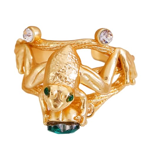 Asukohu Modischer Smaragd-Herz-Frosch-Ring für stilvolle Individuen, unverwechselbarer tierischer handgefertigter Schmuck für Ihr Herz von Asukohu