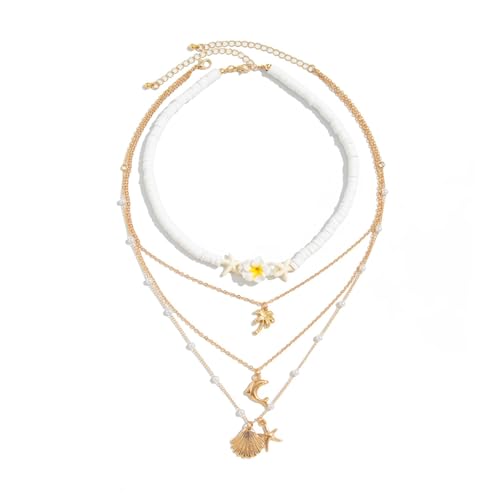 Asukohu Natural Beach Schmuck Handgefertigte Halskette Für Frauen Verstellbare Weiche Keramikperlen Mehrschichtige Halskettenzubehör Urlaub Halskette von Asukohu