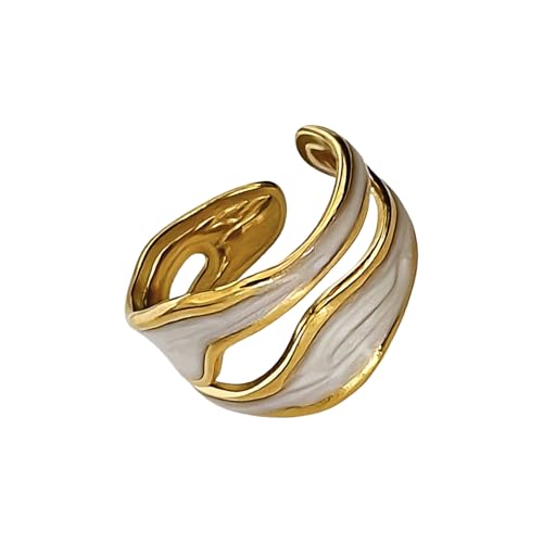 Asukohu Offene Ringe mit Faltenmuster und hohlem Charme und weißem Tropföl, ideal für moderne Frauen, die einzigartige Accessoires suchen und Schmuck mit Datum suchen, Einheitsgröße, Wie beschrieben von Asukohu