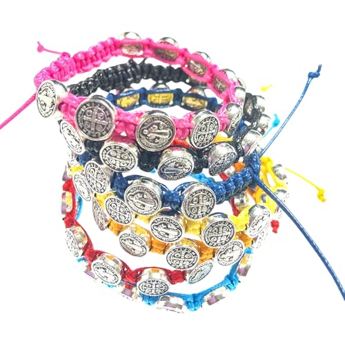 Asukohu Packung Von 12 Einstellbaren Benediktiner Medaillen Armbändern Gewebt Verstellbare Armbandketten Spiritueller Schmuck Für Männer Und Frauen Gewebtes Kabelarmband von Asukohu