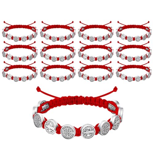 Asukohu Packung Von 12 Einstellbaren Benediktiner Medaillen Armbändern Gewebt Verstellbare Armbandketten Spiritueller Schmuck Für Männer Und Frauen Gewebtes Kabelarmband von Asukohu