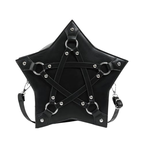 Asukohu Punk-Nieten, Sternform, Crossbody-Tasche, Motorrad, PU-Leder, Reißverschluss, Schultertasche mit verstellbarem Riemen, für Damen, Schwarz , One Size Asukohu Punk-Nieten, Sternform, Crossbody-Tasche, Motorrad, PU-Leder, Reißverschluss, Schultertasche mit verstellbarem Riemen, für Damen, Schwarz , One Size von Asukohu
