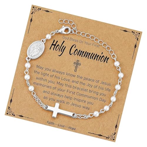 Asukohu Religiöser Schmuck aus Edelstahl, Kettenanhänger, modischer Handgelenkschmuck für Damen, mit Perlen, Edelstahl, religiös, Confirmation3, Wie beschrieben, Wie beschrieben von Asukohu